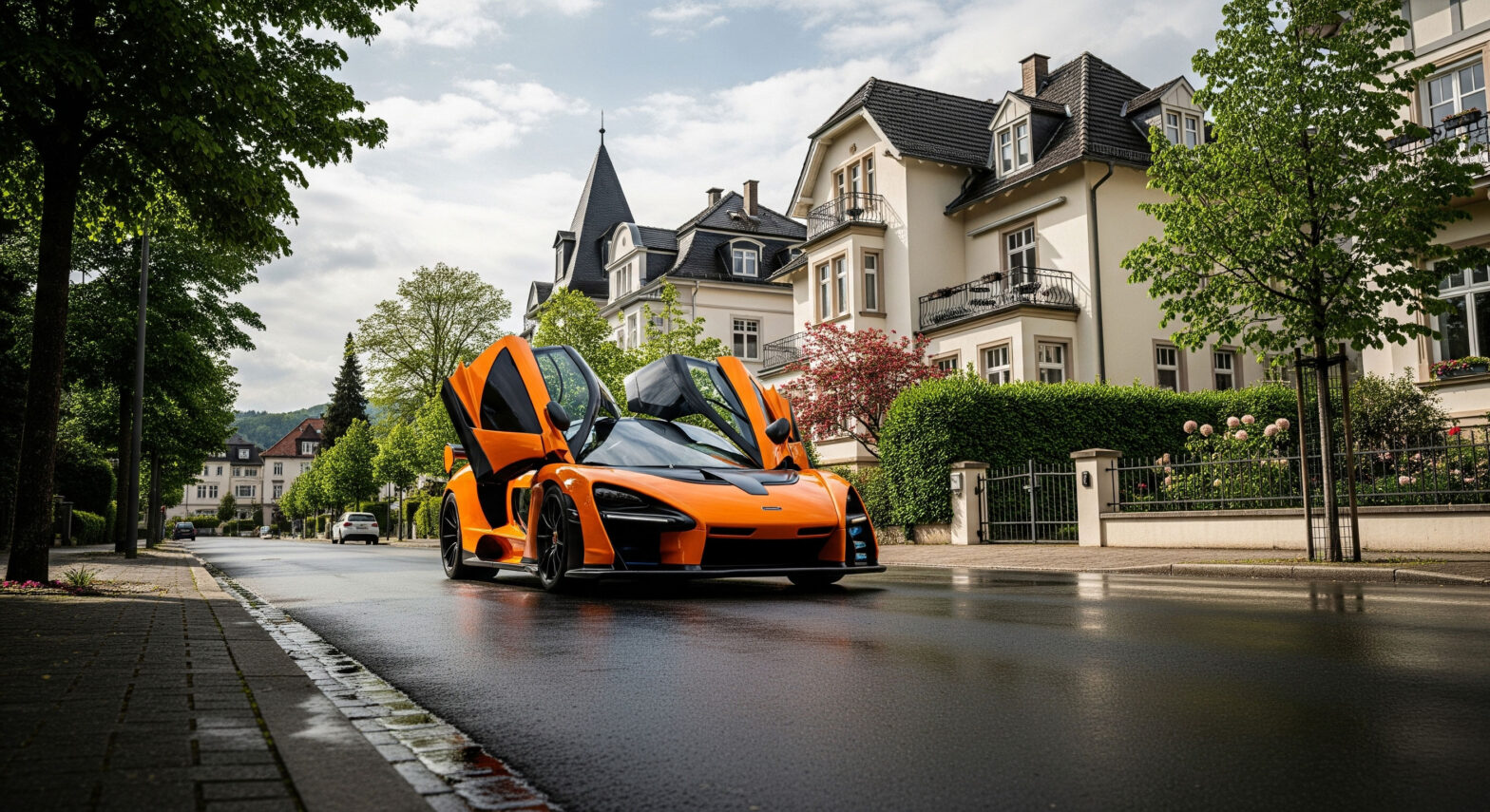 McLaren auf der Straße mit geöffnenten Türen