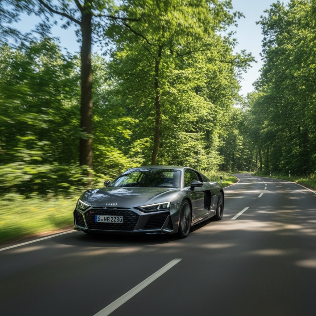 Audi R8 fährt auf Landstraße